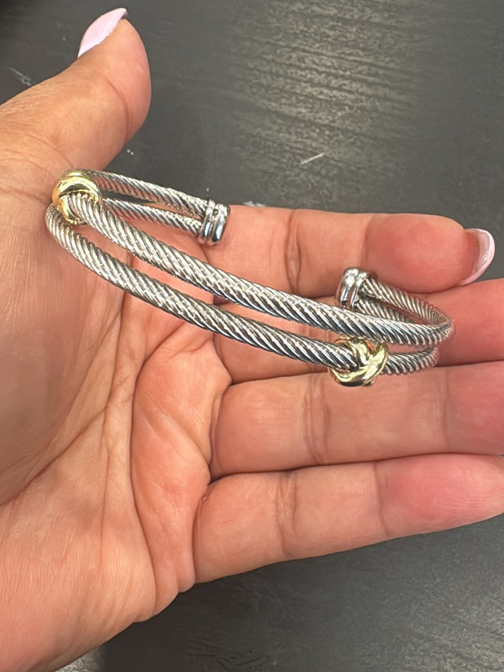 Two-Tone Twisted Cable Cuff Bracelet - Silver and Gold